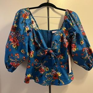 NWT Parker Iggy Floral Balloon Sleeve Blouse, Size Small.